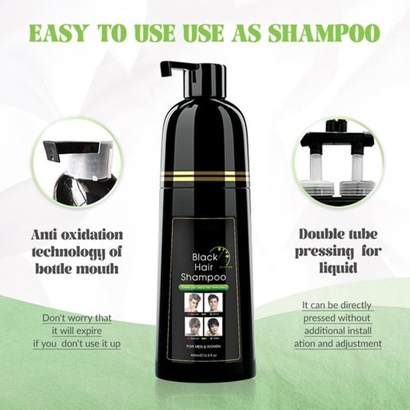 BELEZALIB Black Hair Dye Shampoo for Gray Hair, Semi-Permanent Hair Color Shampoo for Women and Men, Simple to Use and Lasts 30 Days-Fast Acting, Herbal Ingredients and Ammonia Free (14 Fl oz)