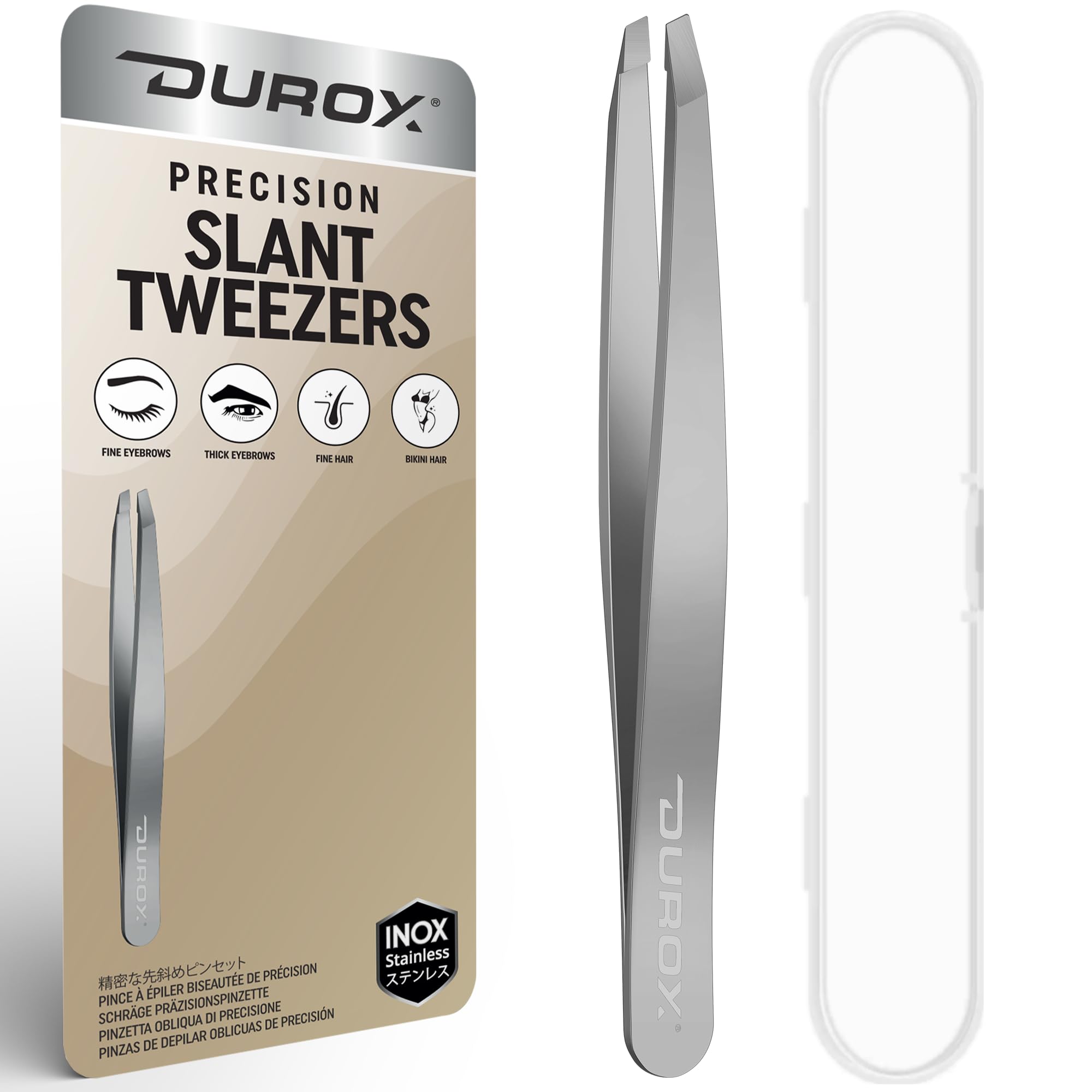 DUROX Precision Tweezers for Eyebrows – Slant Eyebrow Tweezers for Women and Men, Made of Stainless Steel with Fine Slant Tips for Eyebrow and Hair Removal