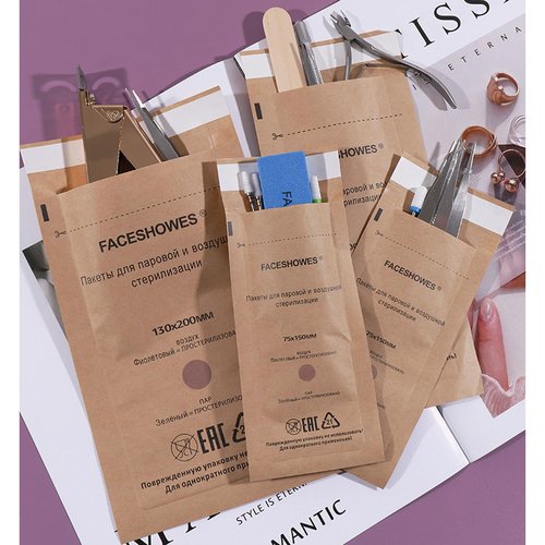 Self-Sealing High Temperature Sterilization Dry Heat Kraft Paper Sterilization Pouches Beauty Nail Salon Barbershop Tools Self-Sealing Sterilization Bags (50pcs Large)