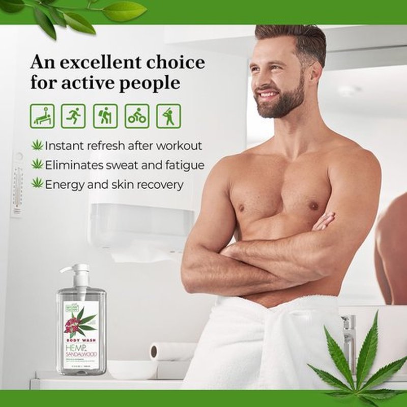 Natural Therapy Body Wash for Women and Men with Hemp & Sandalwood Oils - Shower Gel Cleanses and Moisturizing Skin - With Dead Sea Minerals Nourish for Body, Pack of 2 (67.6 fl.oz)