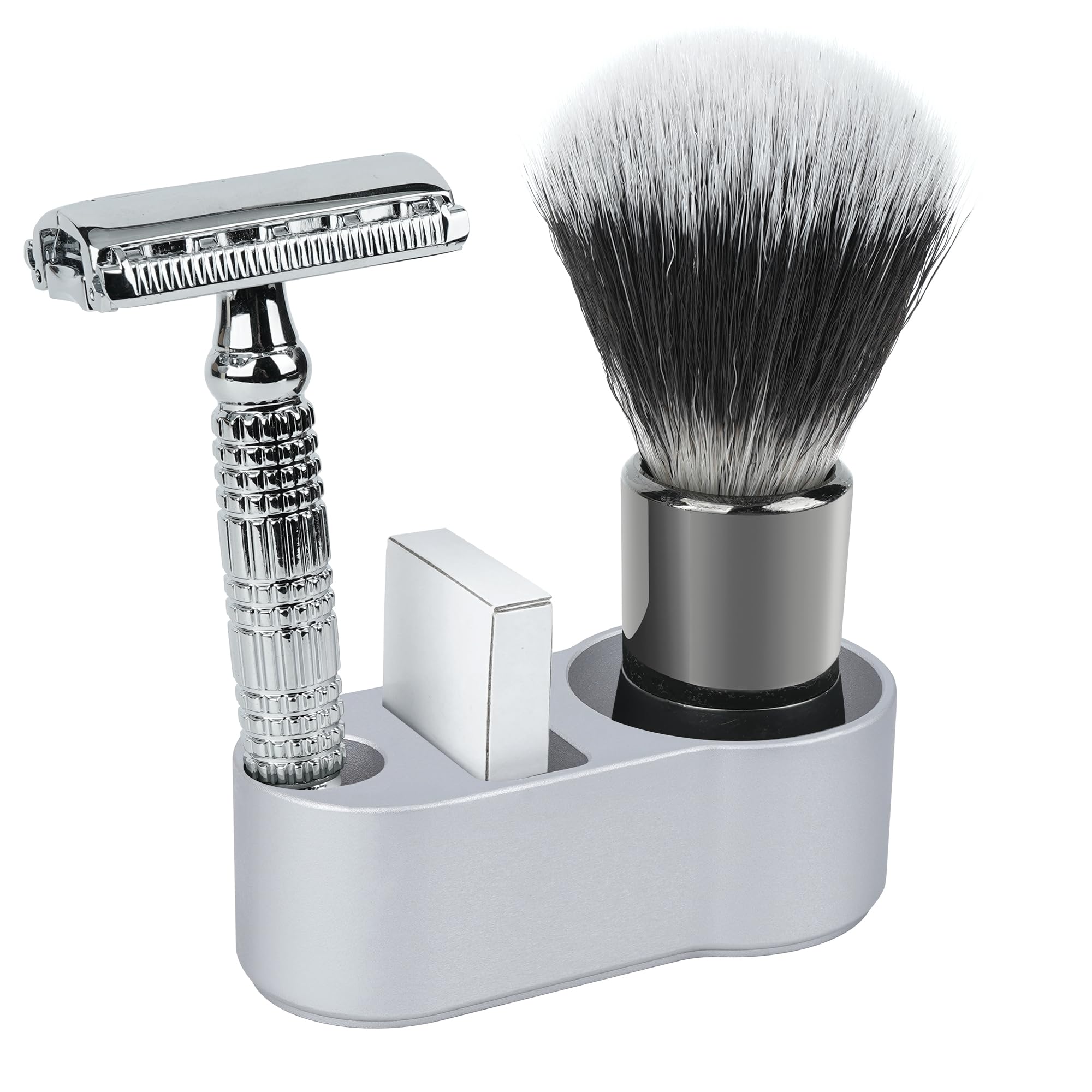 Linkidea Aluminum Safety Razor Stand Holder for Men, 14mm Opening, Compact Shaving Brush & Razor Stand, Compatible with Merkur 34C, Muhle R89, Vikings Blade (Silver/Stand Only)