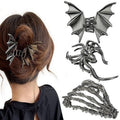 Parcce 3 Pieces Large Metal Spider Net Bat Hand Hair Claw Clips for Women and Girls Thick Long Hair, Gothic Decor Skeleton Spooky Hair Styling Accessories for Halloween Christmas Gifts