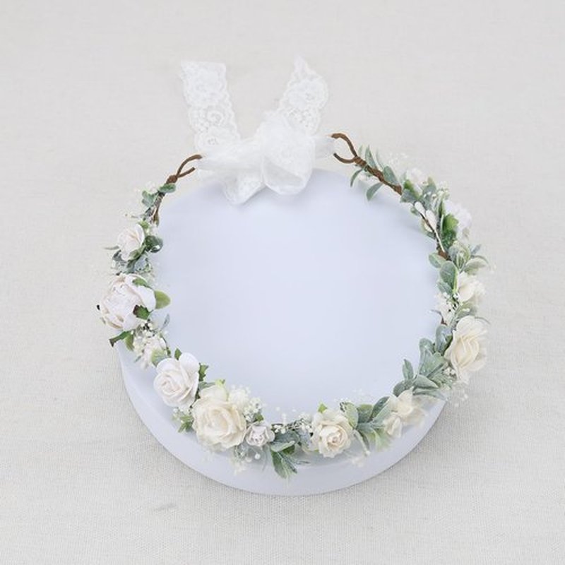 PoshMyra Greenery Flower Crown for Girls White Floral Holo Hair Headpiece Bridal Wreath Bridemaid Crown Rustic Wedding Garland Photo Prop Headband for Child