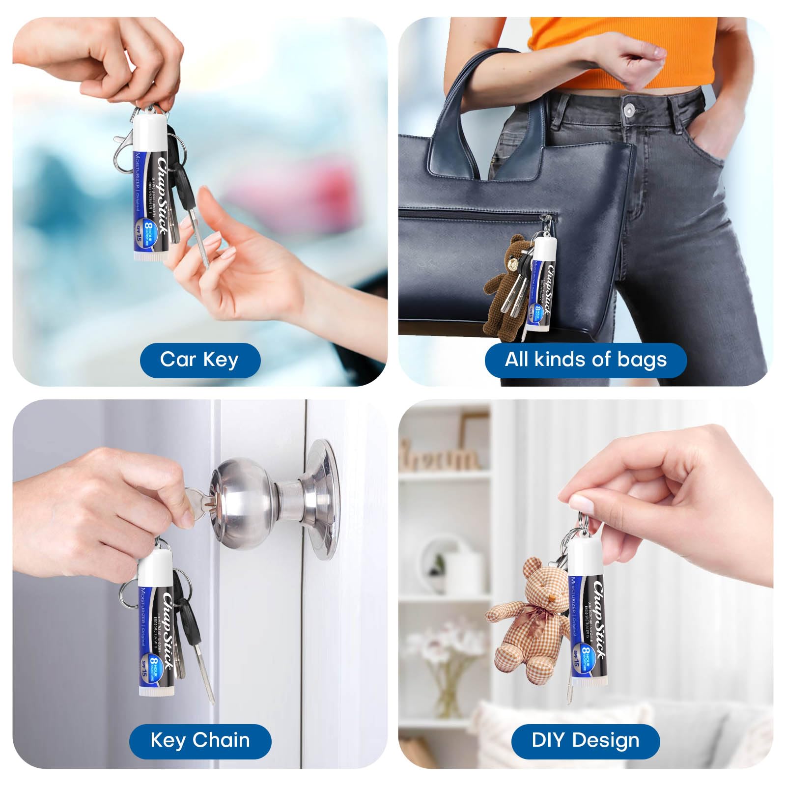Rolitwils Chapstick Holder Keychain 2 Pcs - Lip Balm Holder for ChapStick Original 0.15oz - Lip Balm Holder with Secure Metal Keyring for Cute Women Gifts/Backpack Accessories