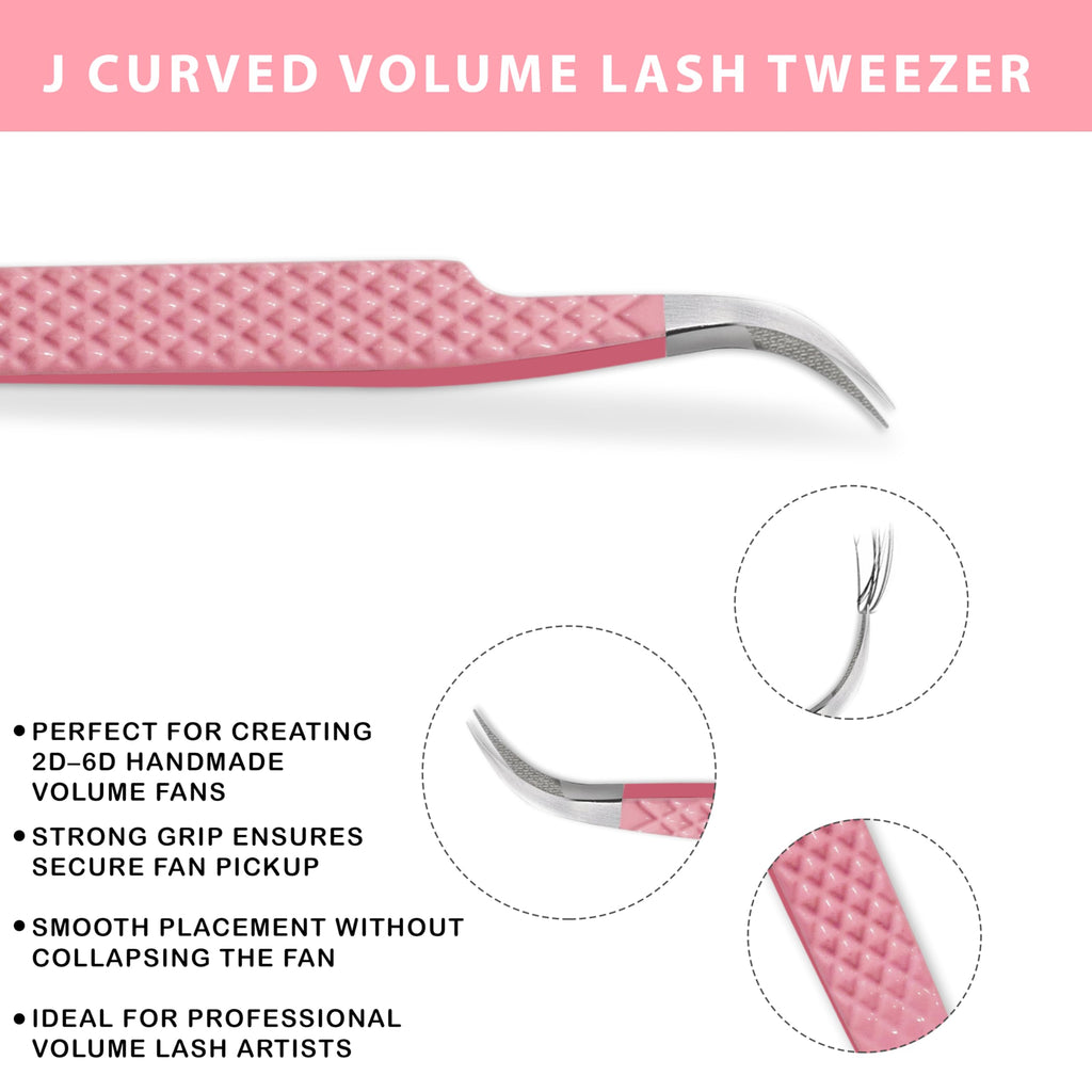 Zahwaj Fiber Tip Lash Tweezers for Eyelash Extensions with Diamond Grip, Set of 4 Precise Tips Japanese Steel for Classic, Volume & Mega Volume Lashes, Ideal for Lash Artists