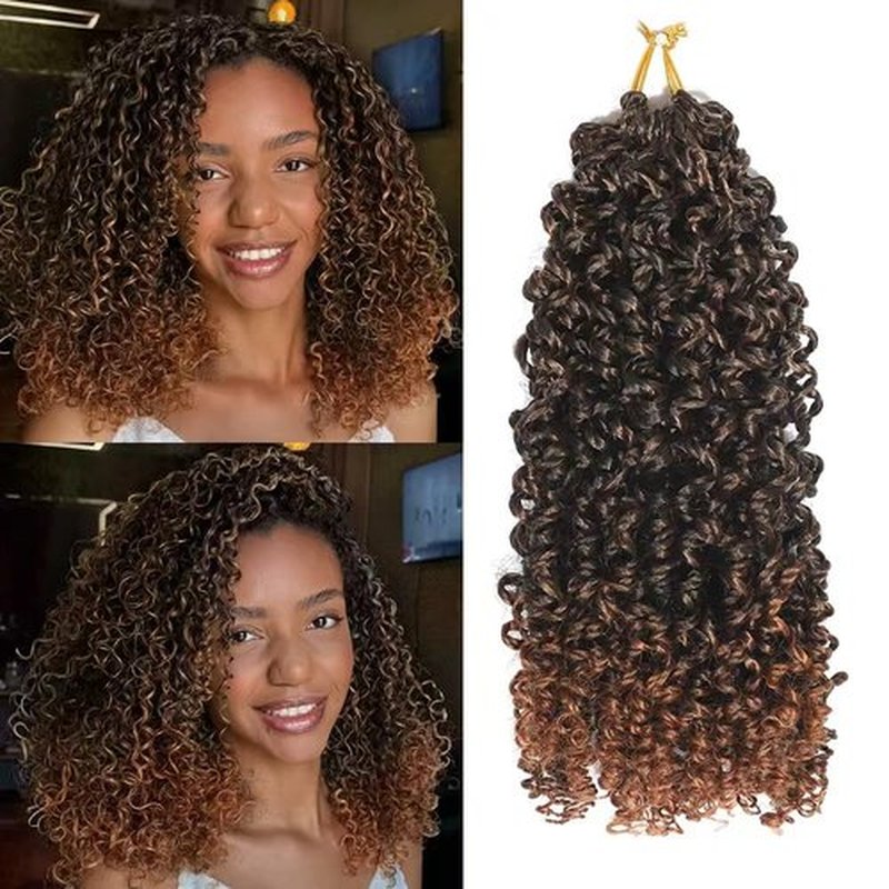 10 Inch Yanky Twist Crochet Hair for Black Women 7 Packs Pre-looped Mini Passion Twist Hair Short Boho with Curly Ends Synthetic Kinky Brown Spring Twist Crochet Hair（10 Inch,OT30#)