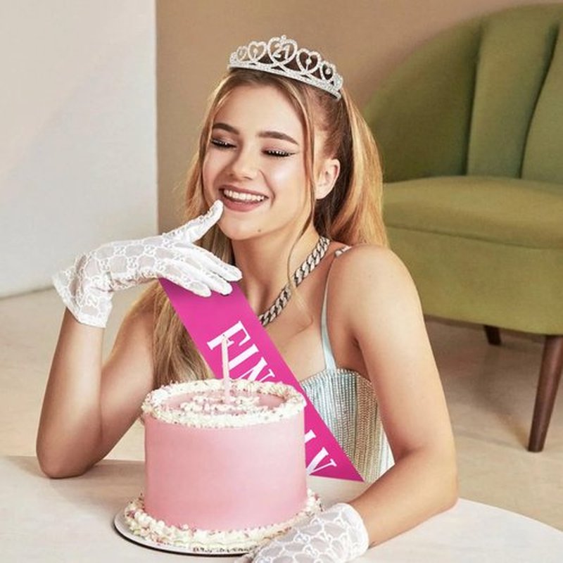 Amariver Finally 21 Silver Crown with Rhinestones & Hot Pink Sash - 21st Birthday Tiara & Party Supplies