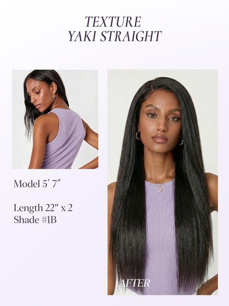 LUVME Clip in Hair Extensions Yaki Straight, Seamless 2 Pack 7PCS 100g, 18 Inch Real Human Hair, Natural Black, Thick Volume for Women Daily Wear & Party