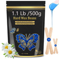 Auperwel Wax Beads 1.1lb, Hard Wax Beads for Coarse Hair Removal & Sensitive Skin, Works on Brazilian Bikini, Armpit, Legs, Face, Eyebrow, Back, Waxing Beads with 20 Sticks（Chamomile）