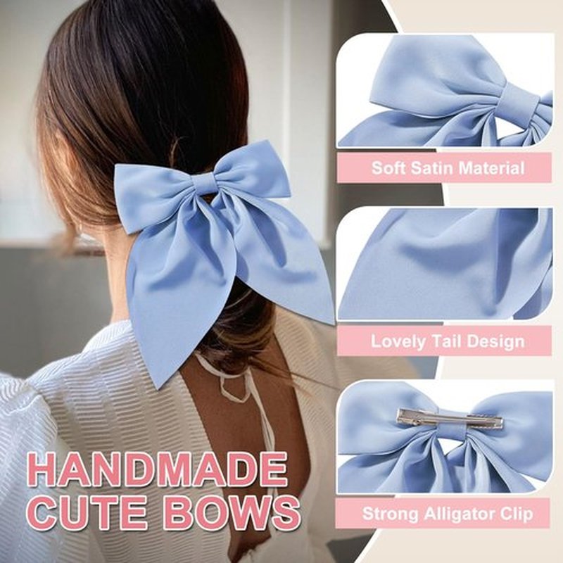 Adorn Yourself with 6Pcs Hair Bows for Women - Stunning Silky Satin Hair Bows and Cute Bow Clips for Girls, Must-Have Hair Accessories Gifts