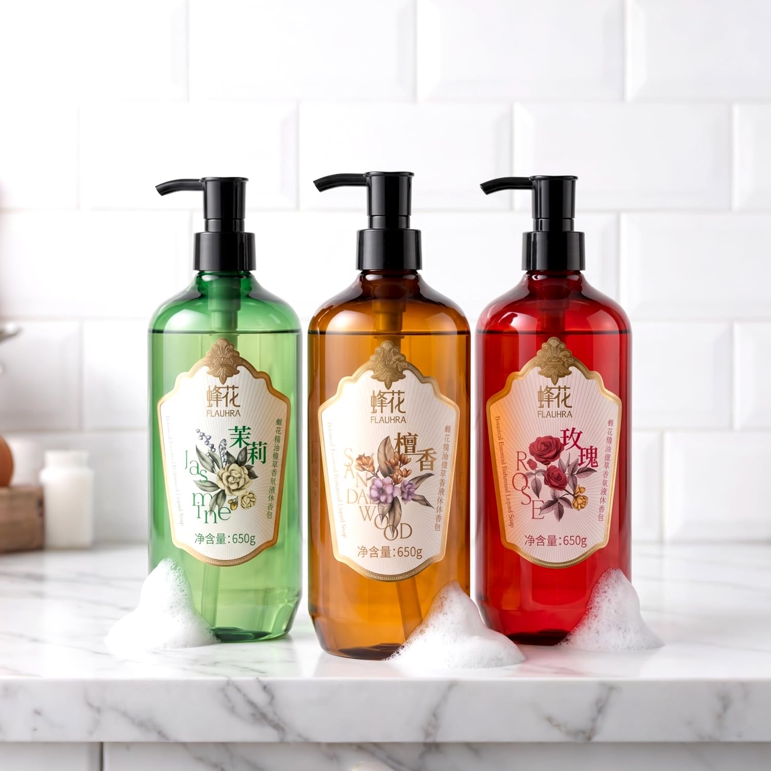 Bee & Flower Moisturizing Body Wash Rose Shower Gel Body Wash Botanical Essential Perfumed Liquid Bath Soap Gentle Cleansing and Moisturizing Dry and Sensitive Skin - 21.9 Fl Oz