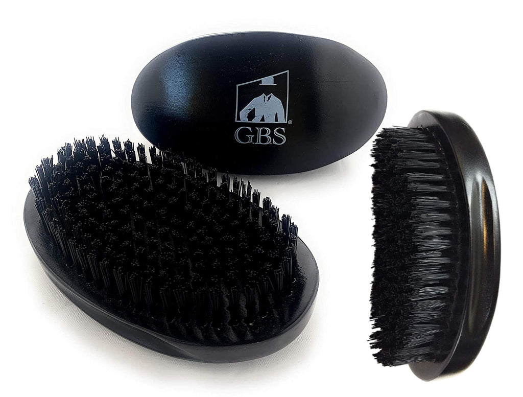 G.B.S Military Style Dual Bristle Beard and Hair Brush - Hi-Gloss Wood, Animal-free Vegan Bristles, Over 2,000 Firm Bristles for Daily Grooming (BLACK)