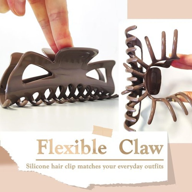 LILIEBE 5.5” Large Mello Claw Clips for Long Thick Hair, Silicone Flexible Hair Clips for Women, Soft Jaw Clips (Latte-4pcs)