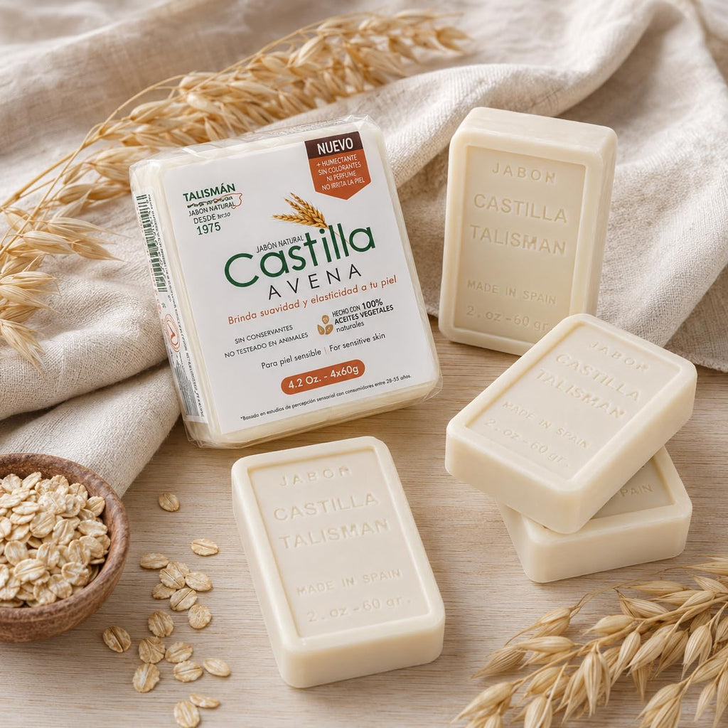 TALISMÁN Castilla Oatmeal Soap - 100% Natural and Preservative-Free for Sensitive Skin - Provides Softness and Elasticity, 2 oz Bars - 4-PACK