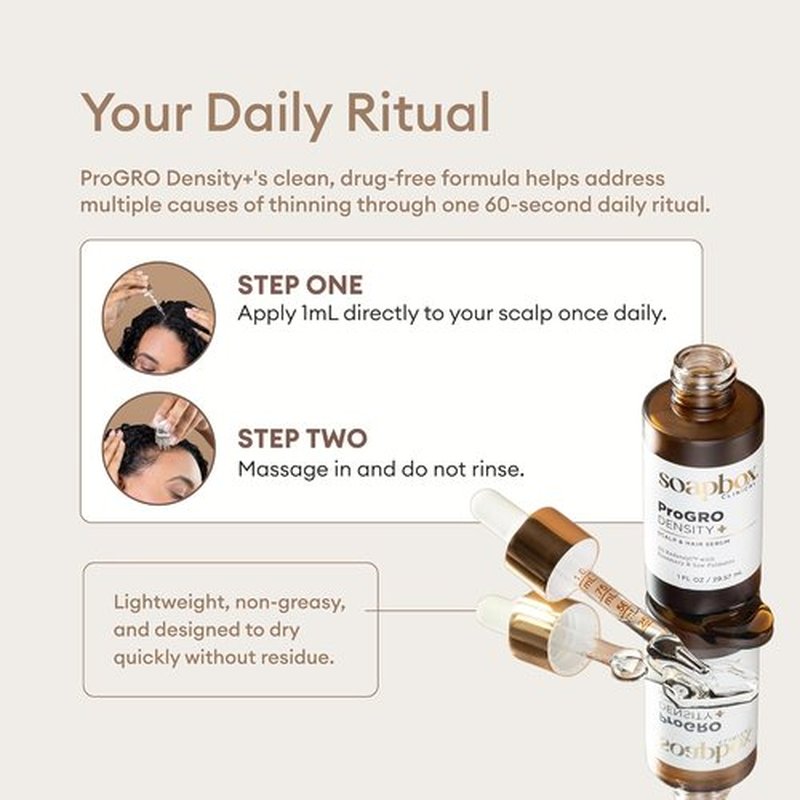 Soapbox ProGRO Density+ Scalp & Hair Growth Serum - Clinically Tested with 3% Redensyl & Rosemary | 1 oz Supply