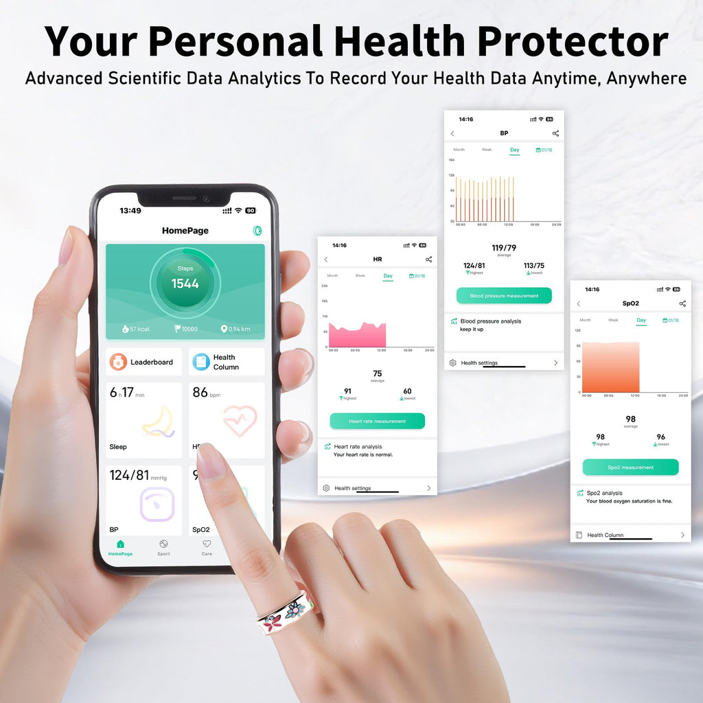 Chendssfkd Smart Ring for Women and Men - IP68 Waterproof Health Tracker Ring with Heart Rate, Step Counting, Sleep Monitoring, No Subscription Fee for iPhone/Android, Enamel Rose Gold 9#