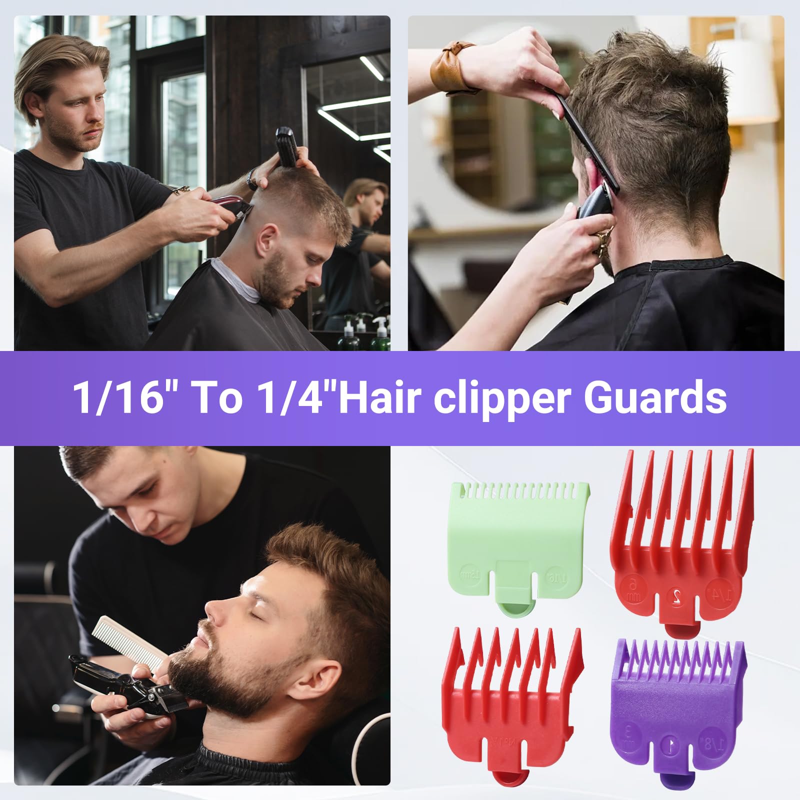4Pcs Clipper Guards Set For Men,Barber Beard Trimmer Guards Holder,Barber Clippers Guards Accessories Compatible For Wahl(1/16" To 1/4")