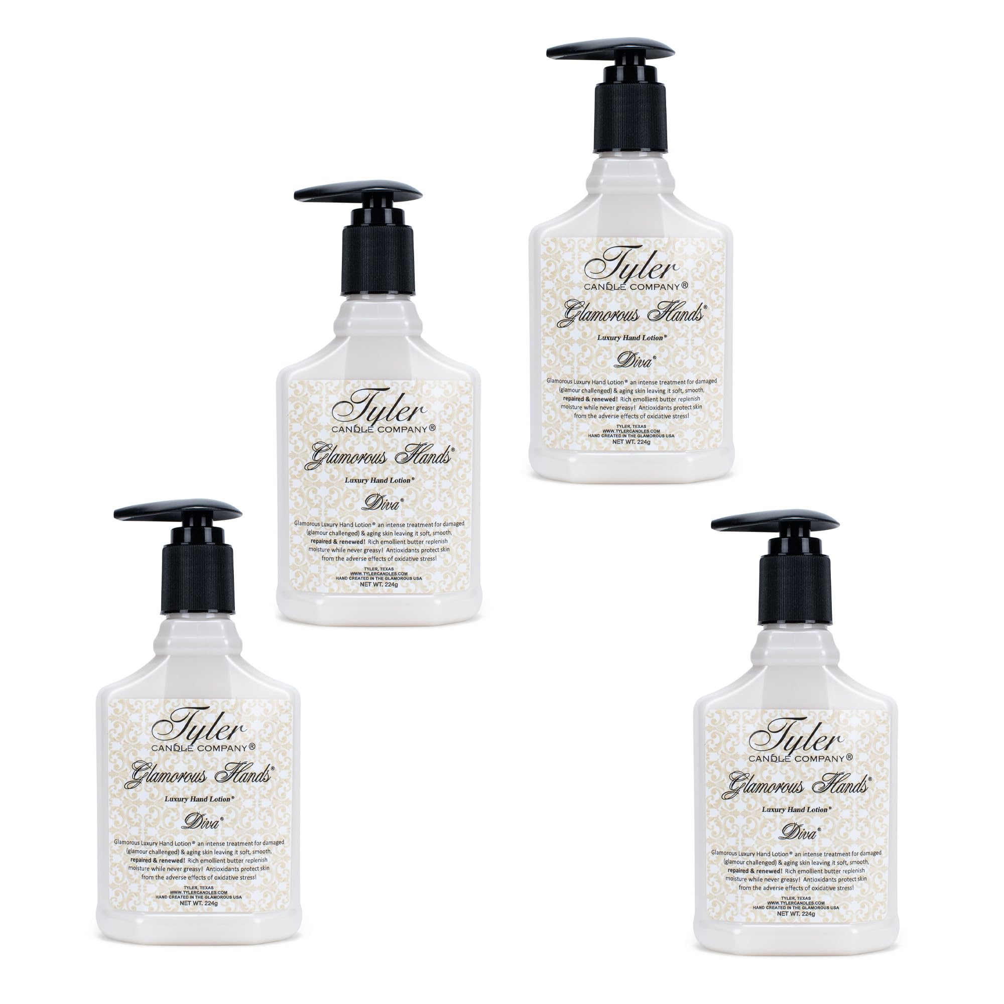 Tyler Glamorous Luxury 8 ounce Hand Lotion Pack of 4, Diva