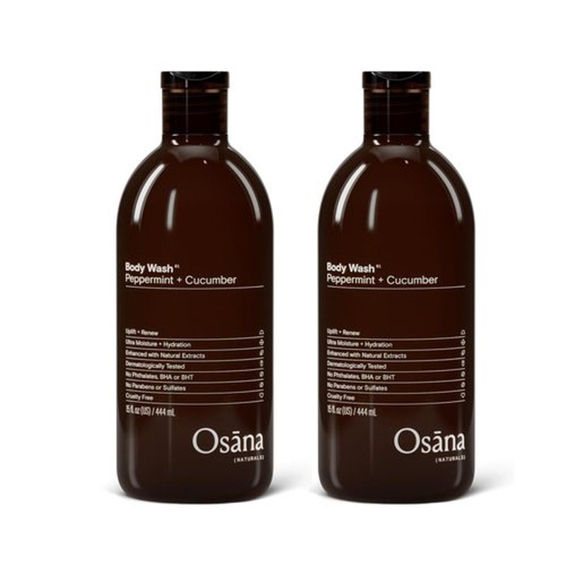 Osana Body Wash to Hydrate, Refresh and Reinvigorate Skin, Enhanced Fruit Extract & Natural Ingredients, Peppermint & Cucumber Scented, 15oz Dual Pack