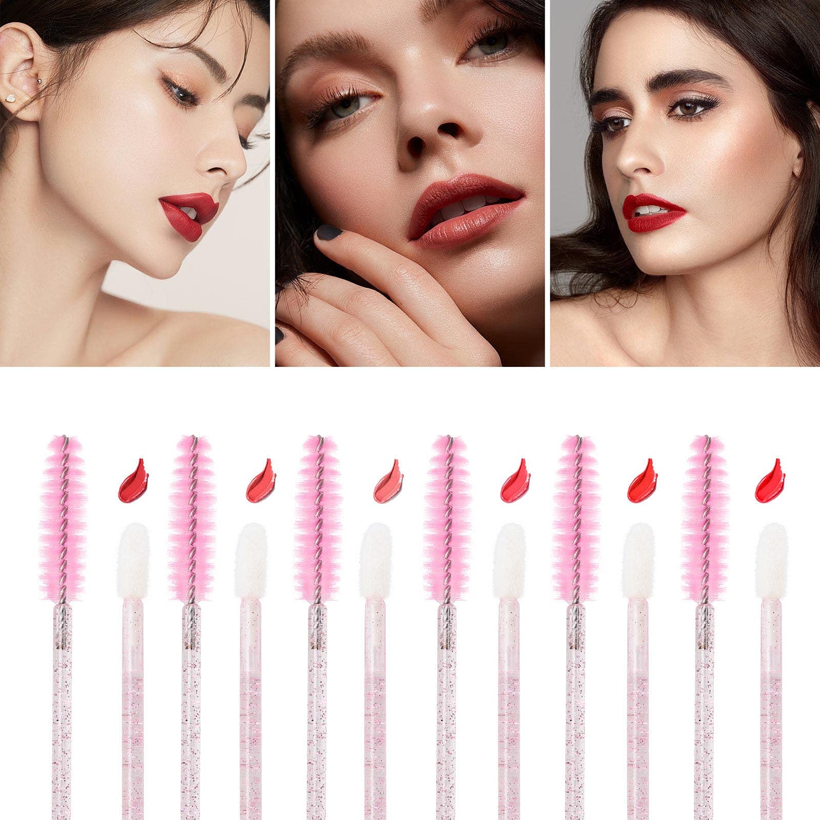 Tbestmax 400 Spoolies Mascara Wand and Lip Brush Disposable Lash Brushes for Eyelash Extensions, Lipstick Lip Gloss Wands Applicator Tool (Pink)