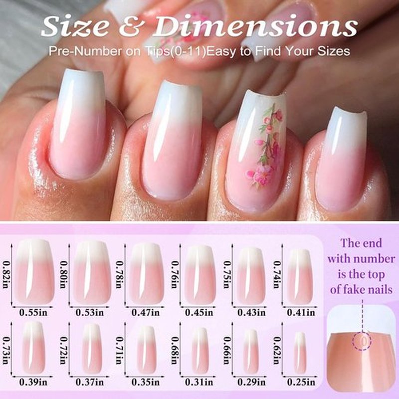 Lifextol 120PC Ombre Coffin Press on Nails Medium Fake Nails Press ons Glue on Nails with Glue Adhesive Tabs, 12 Size Acrylic Nails Press on Nails Coffin False Nail Tips Stick on Artificial Fingernail