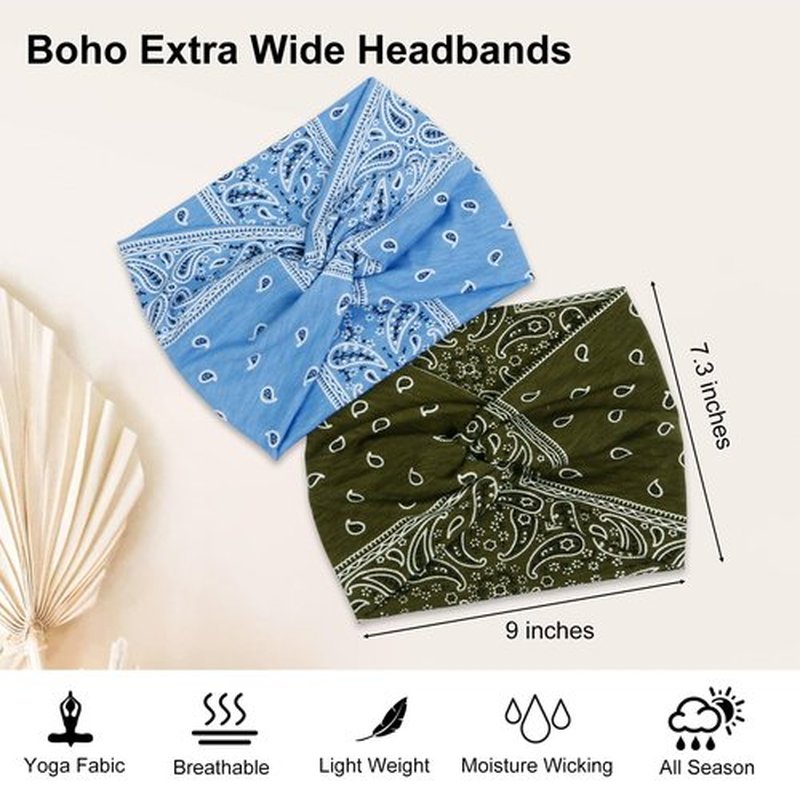 AKTVSHOW 7'' Wide Bandana Headbands for Women, Fashion Paisley Turban Headbands Non Slip Womens Large Cloth Hairbands Fabric Hair Scarves Headwrap Boho Hair Accessories