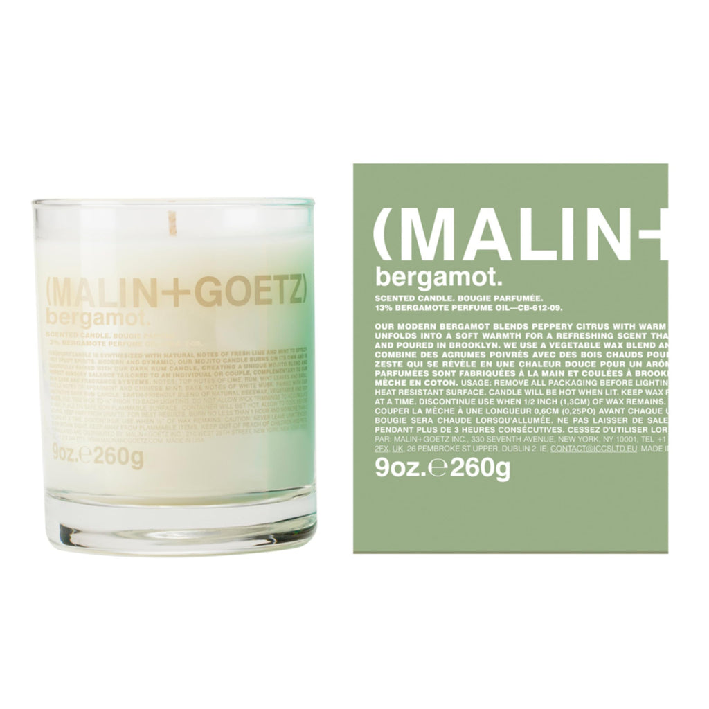MALIN+GOETZ Bergamot Candle, 9 oz. – Bright & Refreshing Aroma Scent Fragrance, Scented Candle, Natural Vegetable Wax Blend, Vegan & Cruelty Free, Single Wick Candle, Lasts 60 Hours