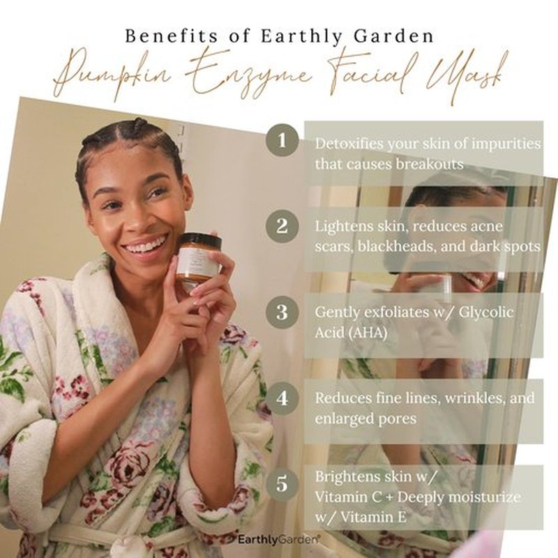 EarthlyGarden Pumpkin Enzyme Exfoliating Face Mask – Natural AHA Facial Treatment with Vitamin C & E – Brightens Dull Skin, Fades Dark Spots & Hydrates – Vegan Skincare for All Skin Types – 4 oz