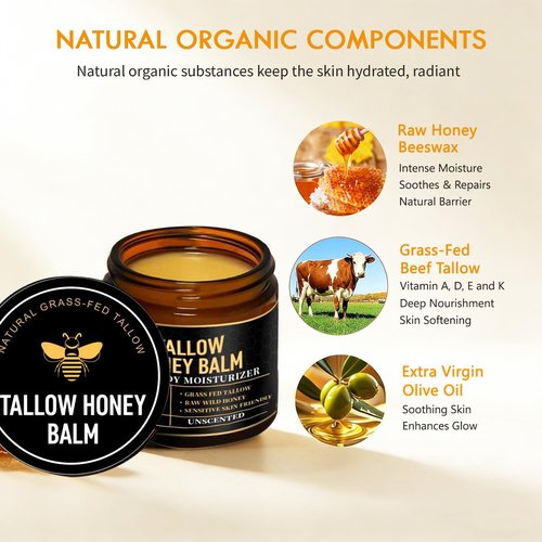SPVMGRK 2 Packs Beef Tallow for Skin, Tallow and Honey Balm for Face, Organic Grass-Fed Beef Tallow Balm with Raw Wild Honey, Body & Face Moisturizer, Natural Formula (Citrus)