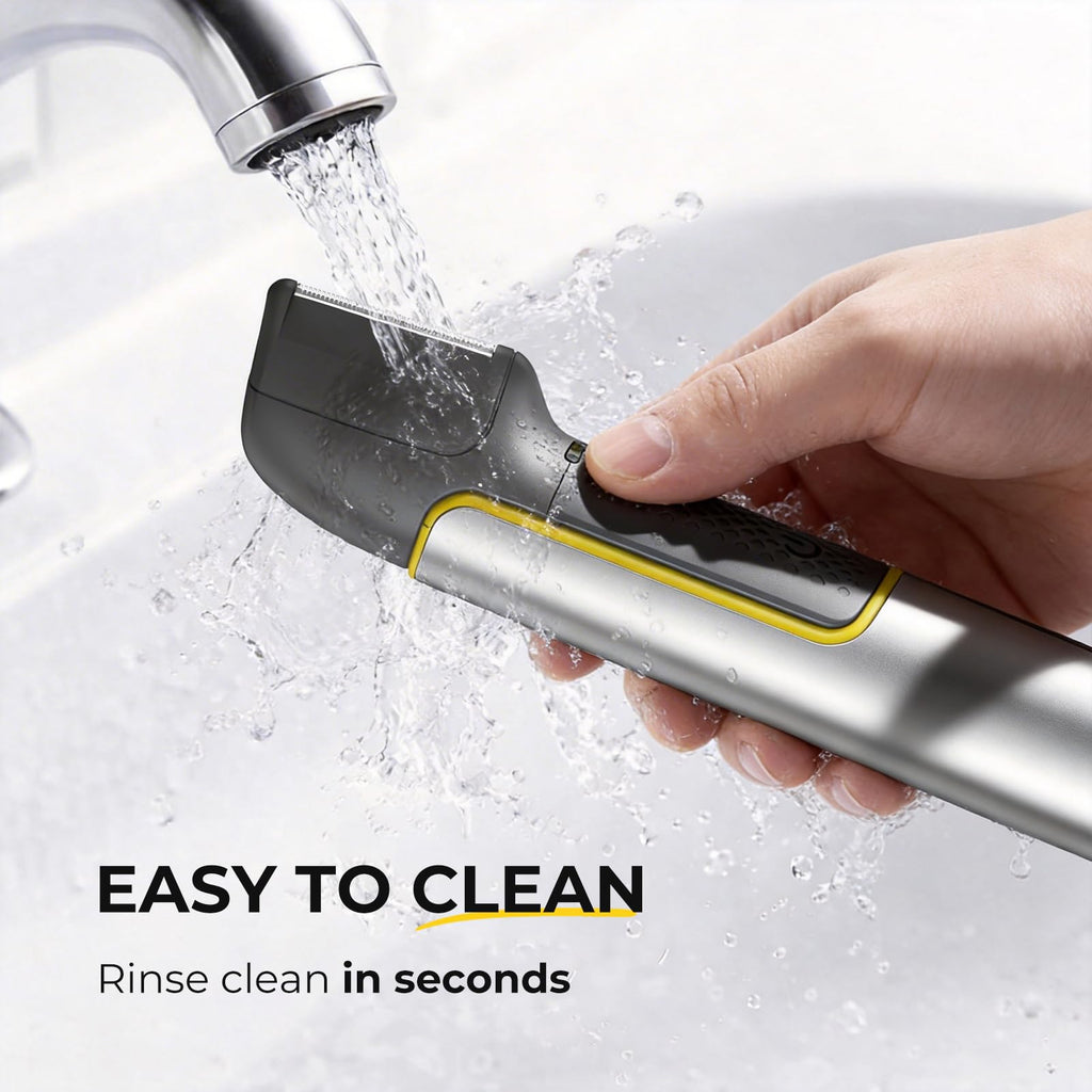 PRITECH Body Hair Trimmer for Men, Rechargeable Hair Trimmer for Pubic Area, Back, Face, Legs and Beard, Wet and Dry Use with Extra Replacement Blade