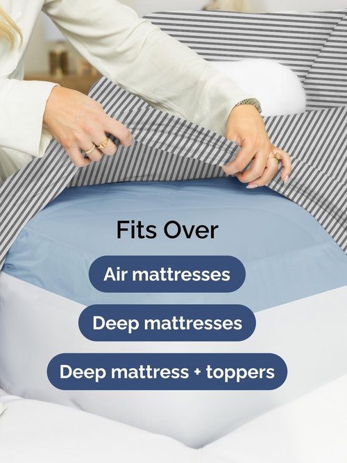 Skiennix Extra Deep King Sheet Set | 6-Piece Breathable Cooling Bedding - Soft, Wrinkle-Free Grey Stripes