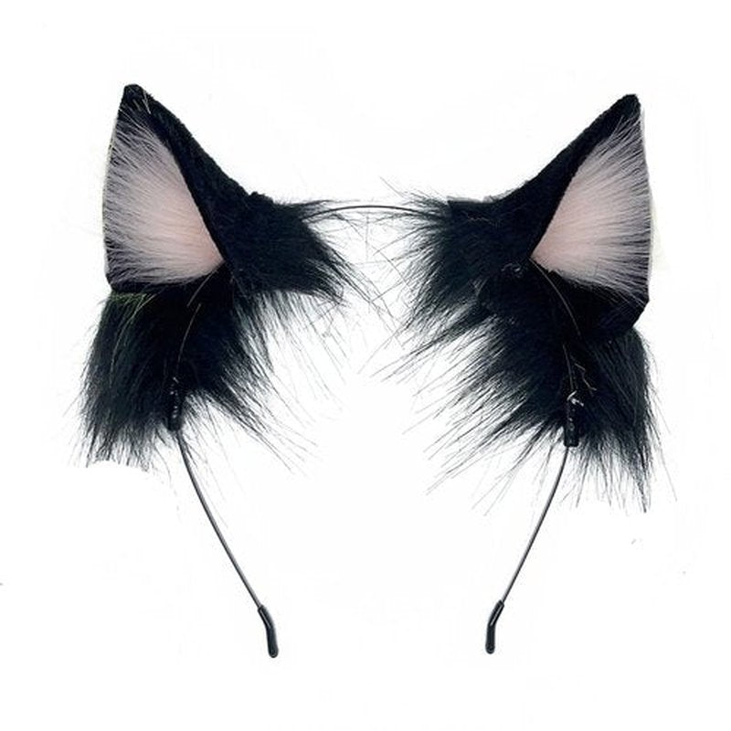 QUICOMP Women Cat Ears Hairband Simulation Animal Ears Cute Cat Cos Headband (Black Pink)