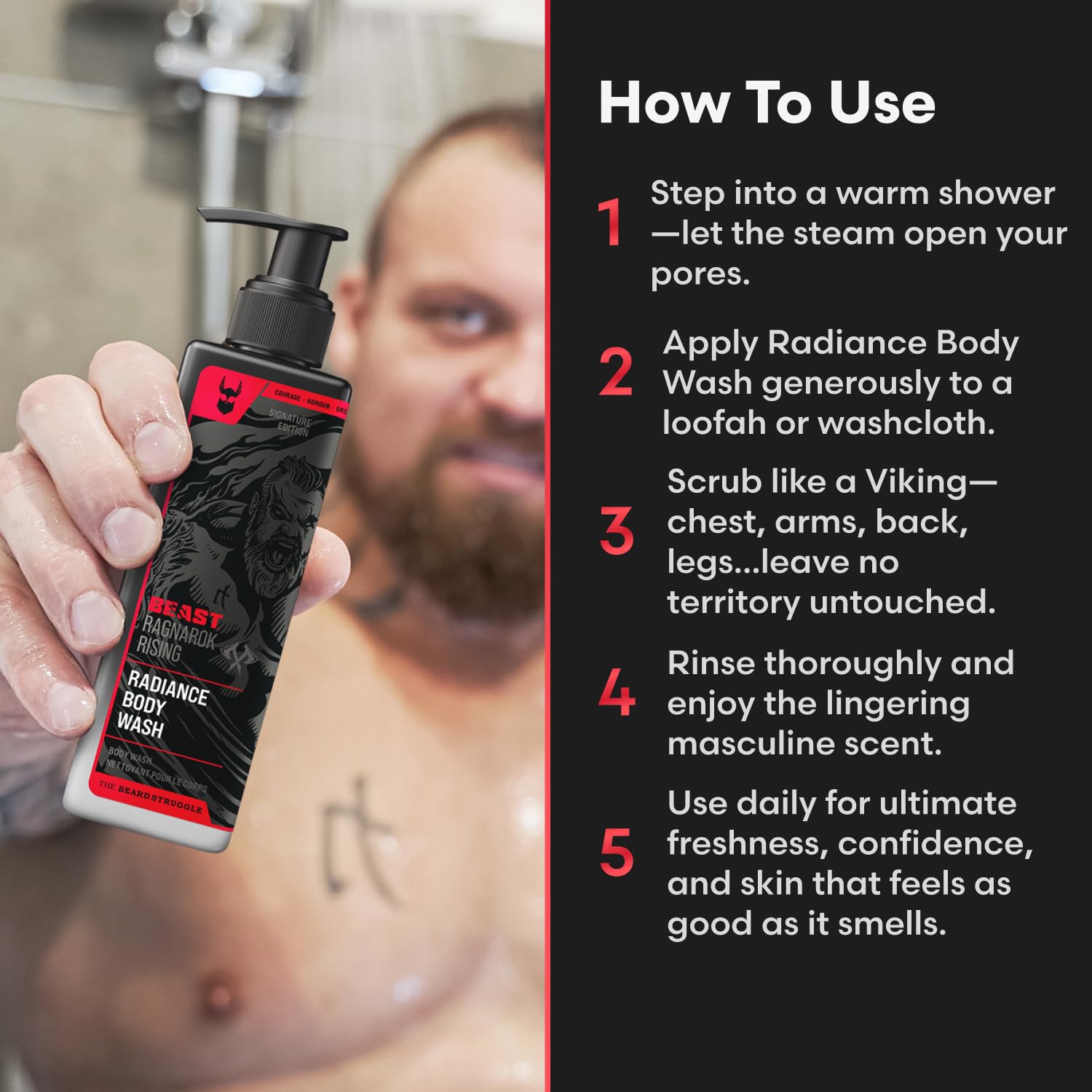 The Beard Struggle Eddie Hall Beast Line Body Wash - Ragnarok Rising Fragrance - Daily Cleansing Body Wash for Men - Cruelty-Free & Vegan-Friendly - 8 fl oz