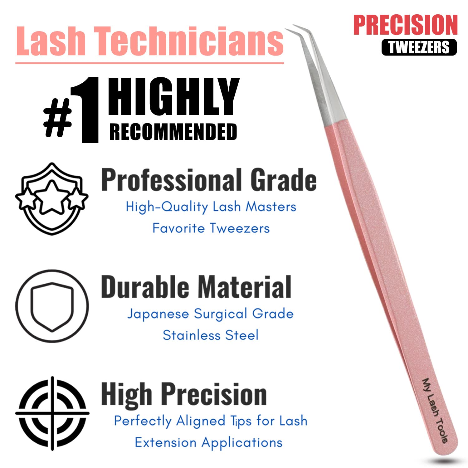 Isolation Lash Tweezers for Eyelash Extensions – 14cm Curved Tweezer, Japanese Stainless Steel, Best for Individual Isolation & Classic Lashes, Eyelash Twisers (Blush Pink)