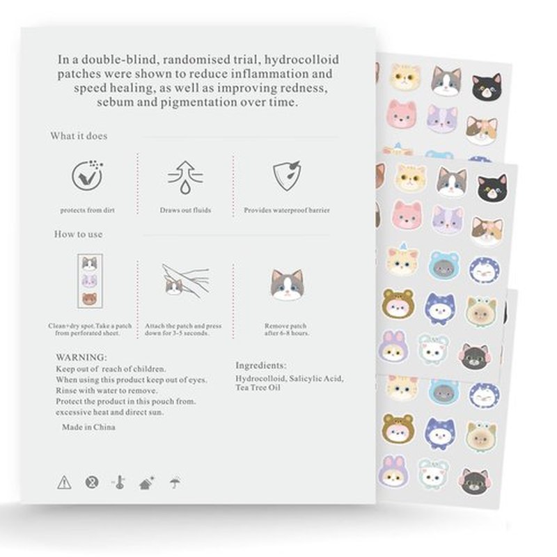 CELECARE Cat Pimple Patches,Cute Pimple Patches,Acne Patches for Face, Cute Stickers,Salicylic Acid & Tea Tree, 120 Hydrocolloid Dots in 20 Colors for Face,Cute Cat Pimple Stickers