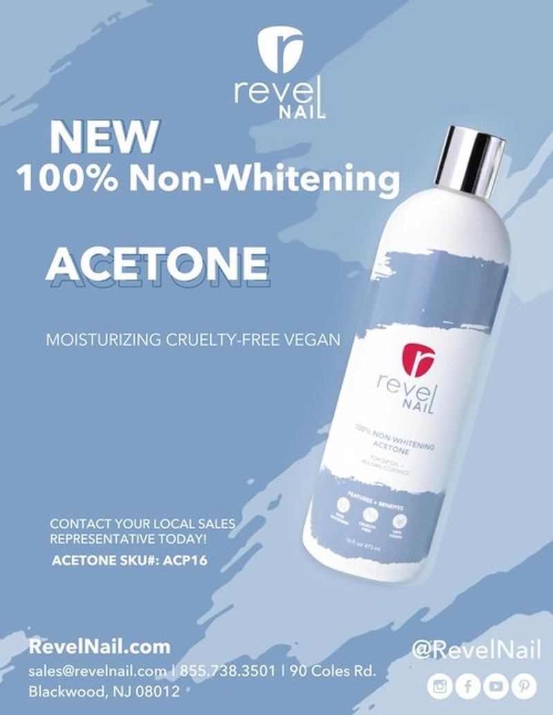 Revel Nail Pure 100% Acetone Remover, Non-Whitening Formula for Nail Polish, Gel Polish, Dip Powder and Acrylic Soak Off, Made in USA