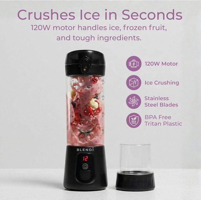 BLENDi Pro+ Portable Blender - 120W Ice Crushing Motor, USB-C Rechargeable, 17.5oz Black - BPA-Free & Travel-Friendly