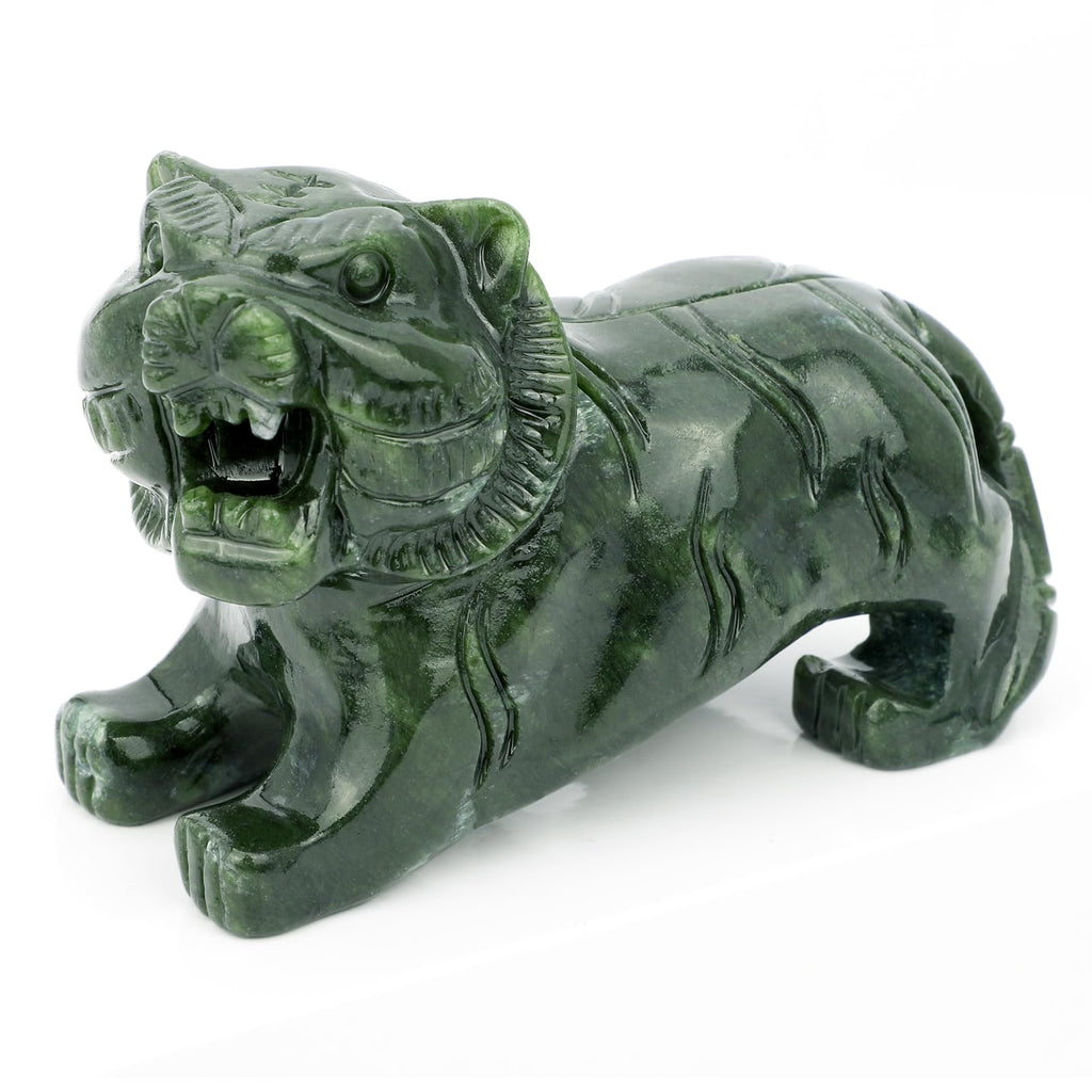 gemshan Handmade Tiger Statue Collectible - Natural Jade Tiger Sculpture for Home Decor Wild Animal Figure Collection Art Carved Figurine Decorative Sculpture Tabletop Home Decor