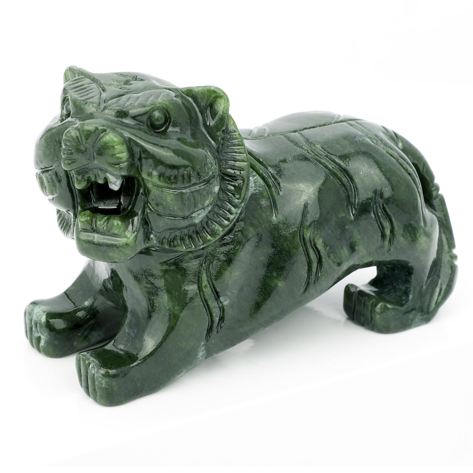 gemshan Handmade Tiger Statue Collectible - Natural Jade Tiger Sculpture for Home Decor Wild Animal Figure Collection Art Carved Figurine Decorative Sculpture Tabletop Home Decor