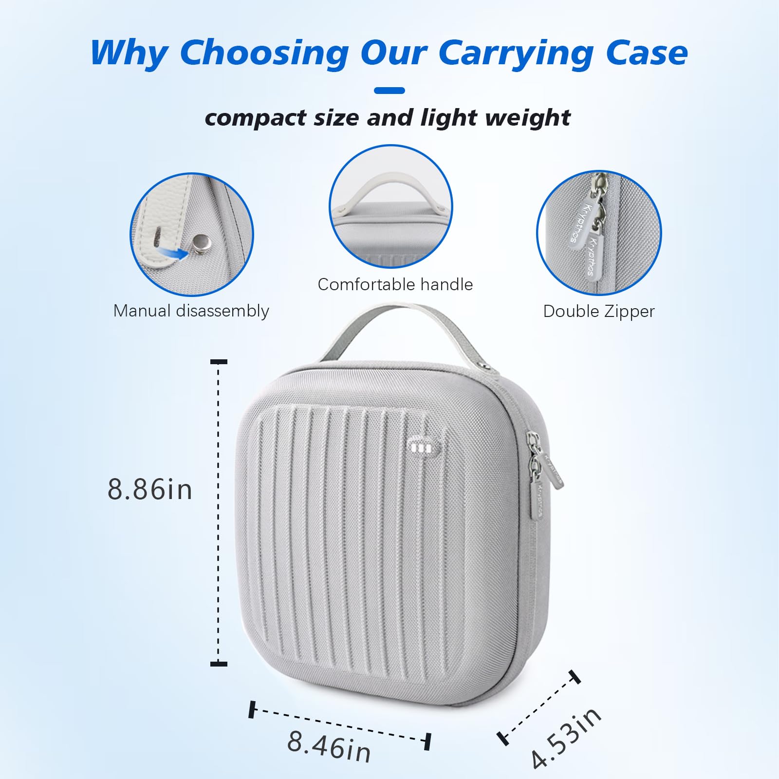 Krypthos Hard Carrying Case Compatible with Meta Quest 3S/Quest 3/Quest 2/Vision Pro, Portable VR Gaming Headset and Touch Controllers Case with Lens Protector, Suit for Travel and Home Storage-Gray