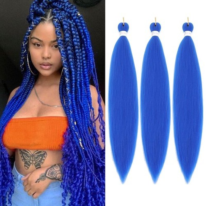 Alremyssy Blue Braiding Hair Pre Stretched 30 Inches Easy Braiding Hair Yaki Texture 8 Packs/Lot Braid Hot Water Setting Professional Synthetic Braiding Hair Extensions (3pcs,30",#Blue)