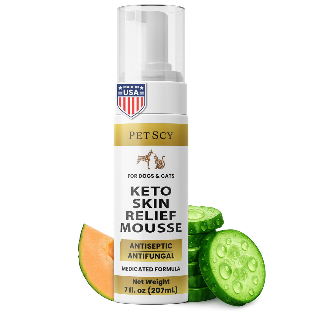 Petscy Keto Skin Relief Mousse for Dogs & Cats – 2% Chlorhexidine & 1% Ketoconazole – No-Rinse, Non-Greasy Mousse for Itchy, Dry, or Irritated Skin – Soothing Aloe, Easy Application - 7 fl oz
