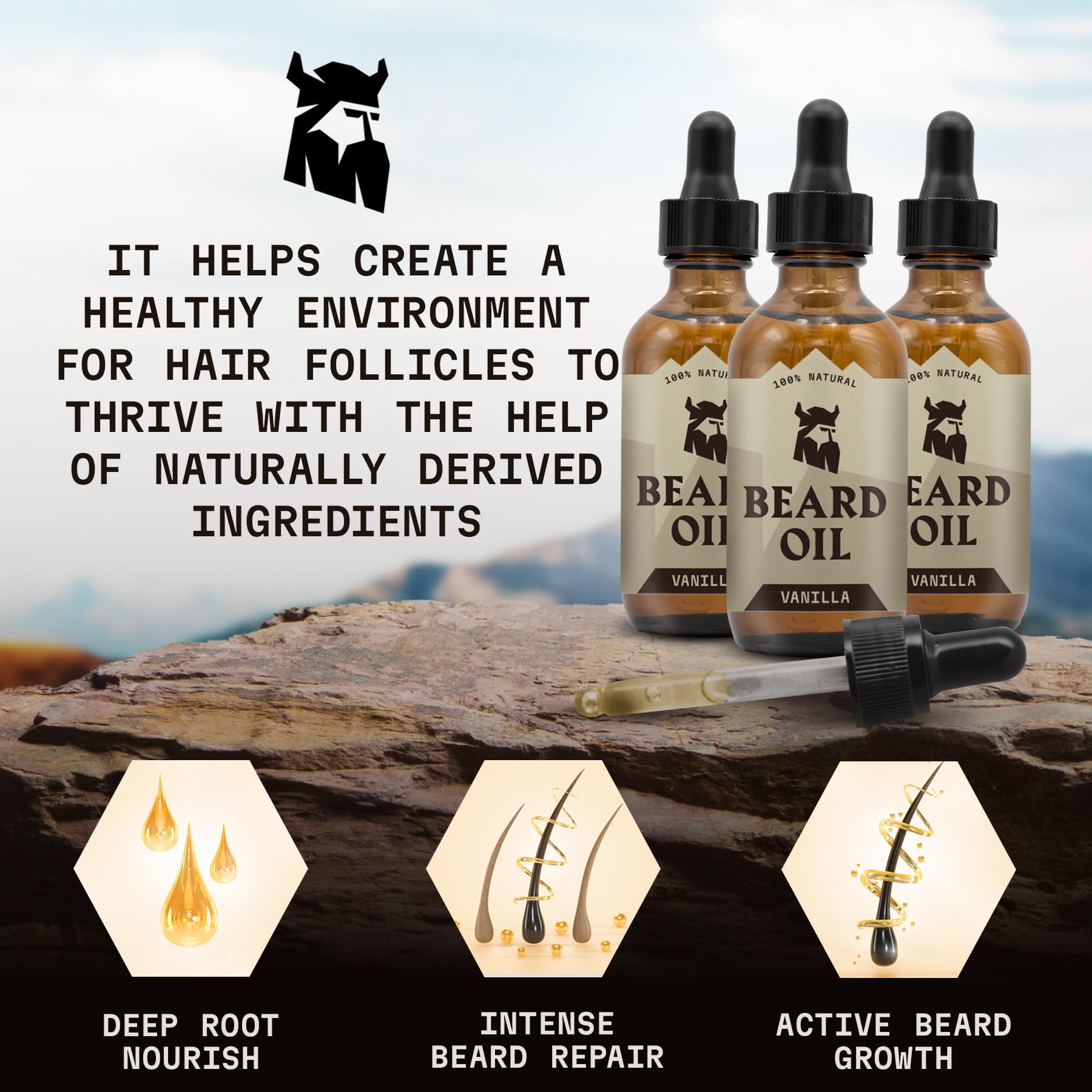 Striking Viking Beard Oil for Men - 2 Fl Oz (Pack of 3), Vanilla