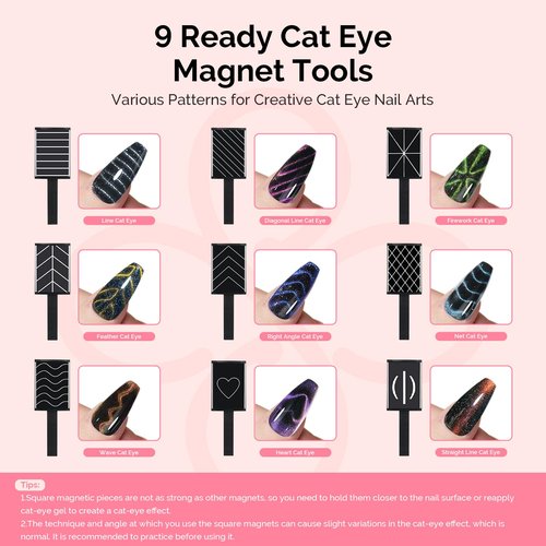 MelodySusie Nail Magnet Set, 21PCS Cat Eye Gel Nail Polish Magnets, Round Square Double Ended Magnet Stick, Cat Eye Magnet for Nails, Strong Magnetic Nail Polish Magnets Nail Design Tools