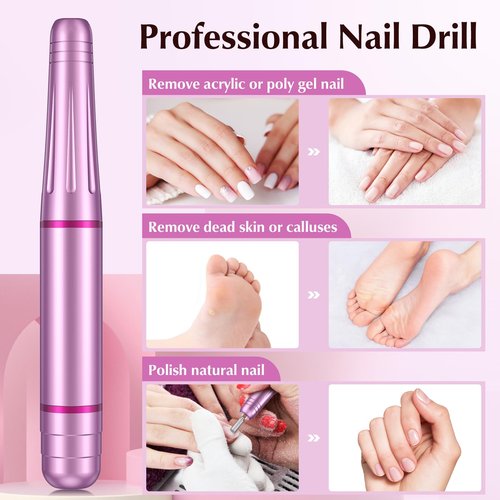 Nail Drills for Acrylic Nails Professional, Electric Nail File 11 in 1 Kit Nail Drill Machine, Portable Manicure Drill Set Efile for Acrylic Gel Nails Natural Nails, Beginners and Salon Supplies