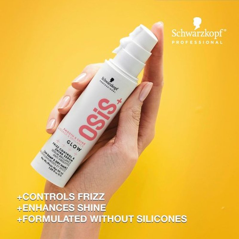 OSiS+ Glow Anti-Frizz Shine Serum - Lightweight Heat Protection & Frizz Control for All Hair Types" 

Rewritten Title:  
"OSiS+ Glow Anti-Frizz Shine Serum - Lightweight Frizz Control & Heat Protection for All Hair Types