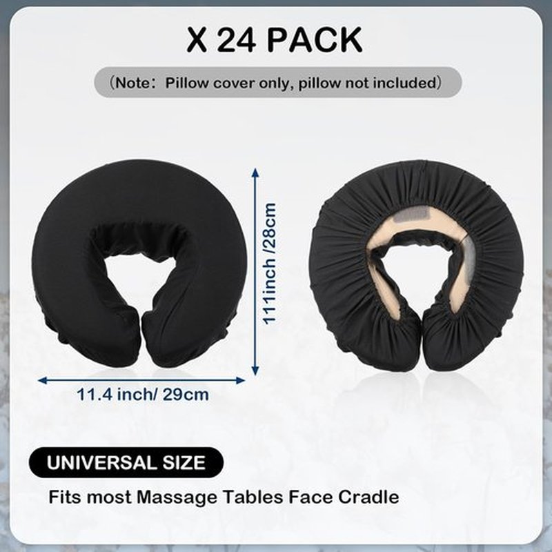 Macarrie 24 Pcs Face Cradle Covers - Soft Microfiber Massage Table Headrest Sheets | Oil-Proof, Black