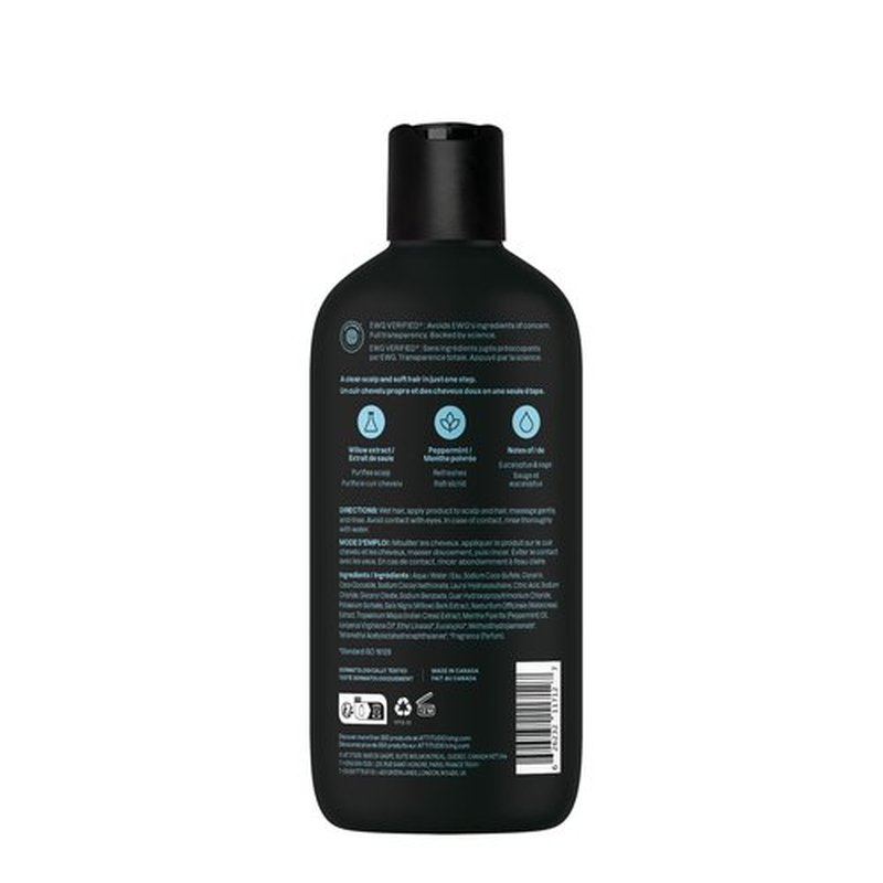 ATTITUDE Men's Shampoo and Conditioner 2-in-1, Scalp Care for Build Up & Oily Hair, Refresh With Peppermint & Willow Extract, 97% Natural Origin Ingredients, EWG Verified, Eucalyptus & Sage, 14 Fl Oz