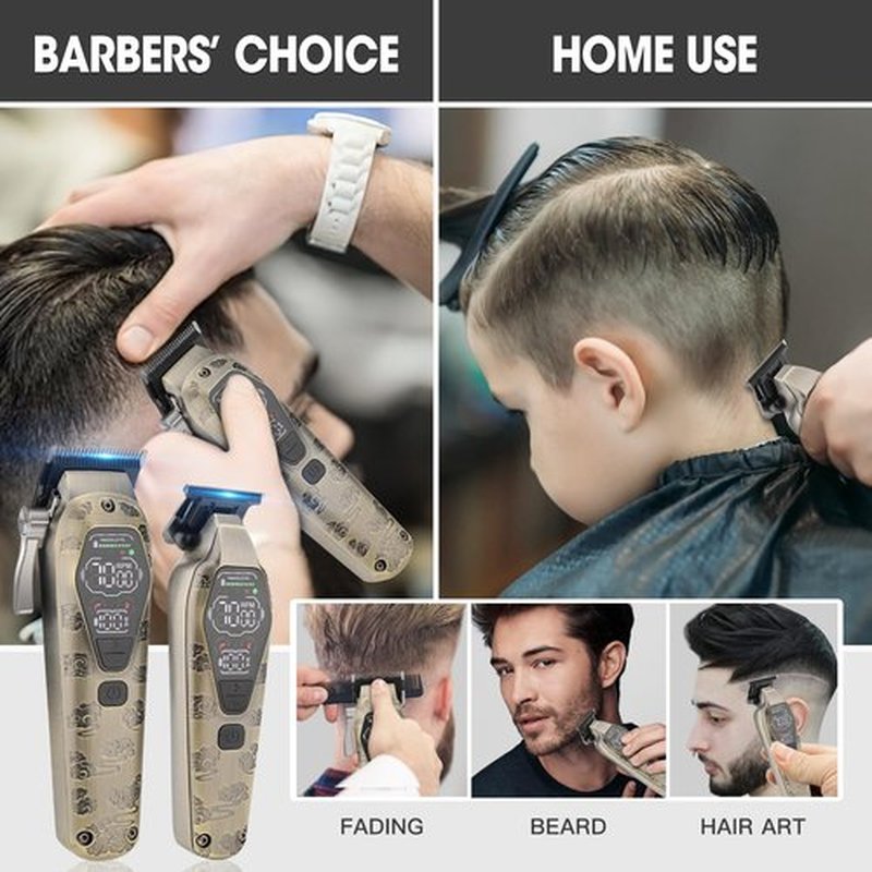 QREEYX Professional Hair Clipper for Men - Cordless Clippers and Trimmers Set, Heavy-Duty Motor Hair Cutting Kits with LED Display, 7000RPM High-Power Motor, USB Charging, Gifts for Men, Bronze