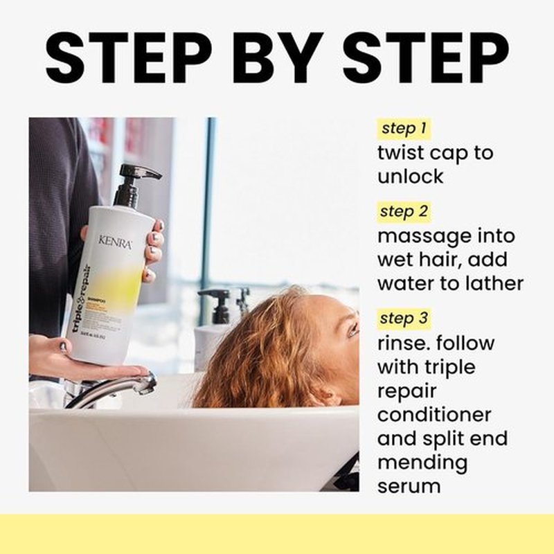 Kenra Triple Repair Shampoo - Strengthens & Repairs Weak Bonds | Sulfate-Free Formula for Damaged Hair